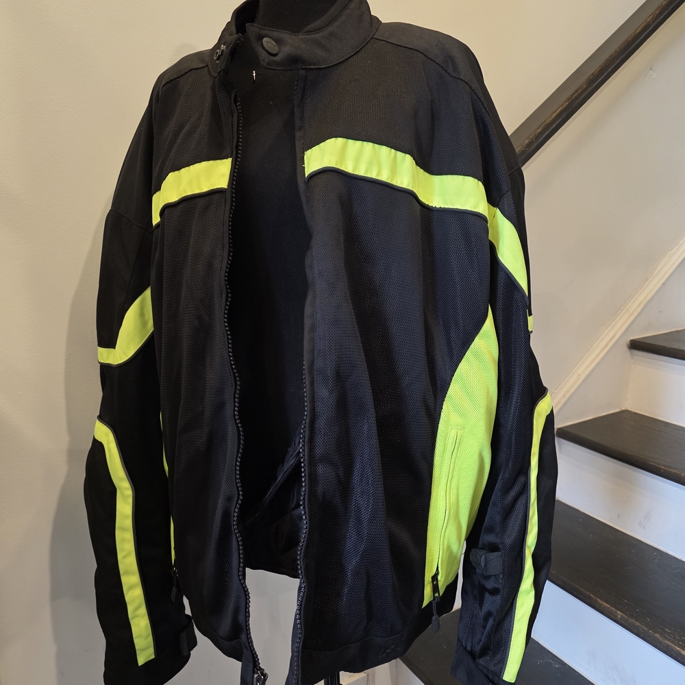 BILT motorcycle jacket, which typically features protective armor and high-visib